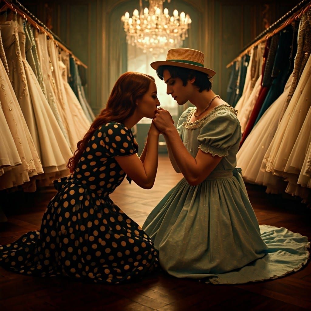 Romantic Moment in Vintage Dress Shop