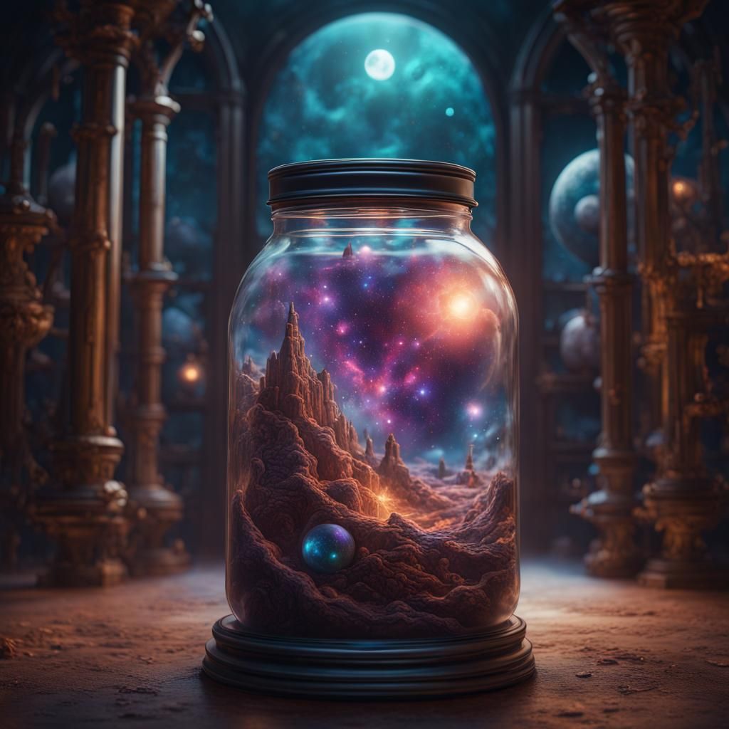 Universe Trapped in Jar: Detailed Matte Painting