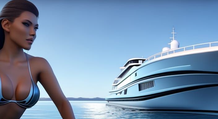 Bikini Babe on Yacht in 80s Style