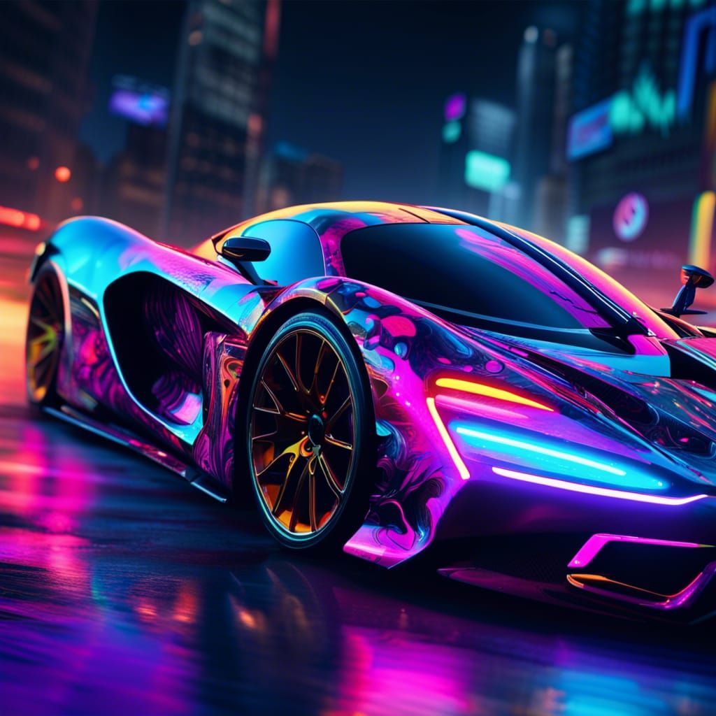 Neon Hypercars in Electrifying Night Environment