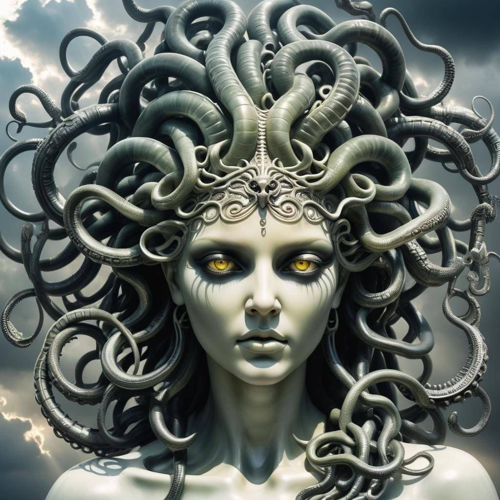 Medusa in H.R. Giger Style with Divine Light