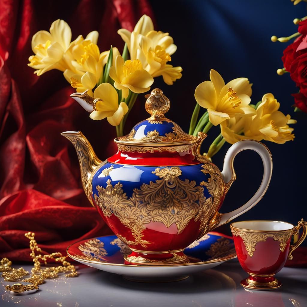 Luxury Limoges Porcelain Tea Set with Jewels