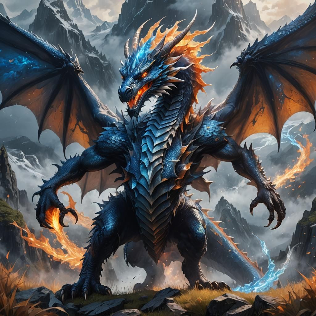 Dragon Breathing Fire in Misty Mountains