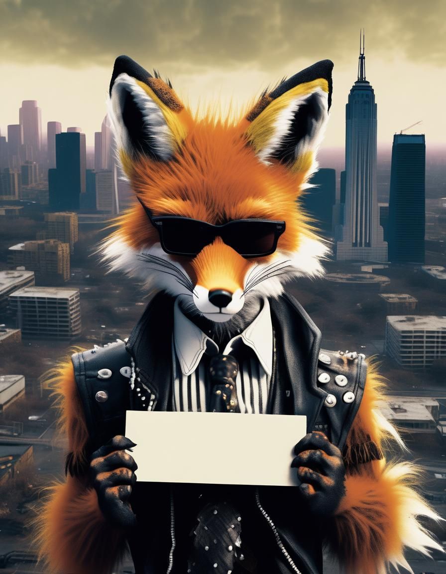 Furry Punk fox with empty sign.