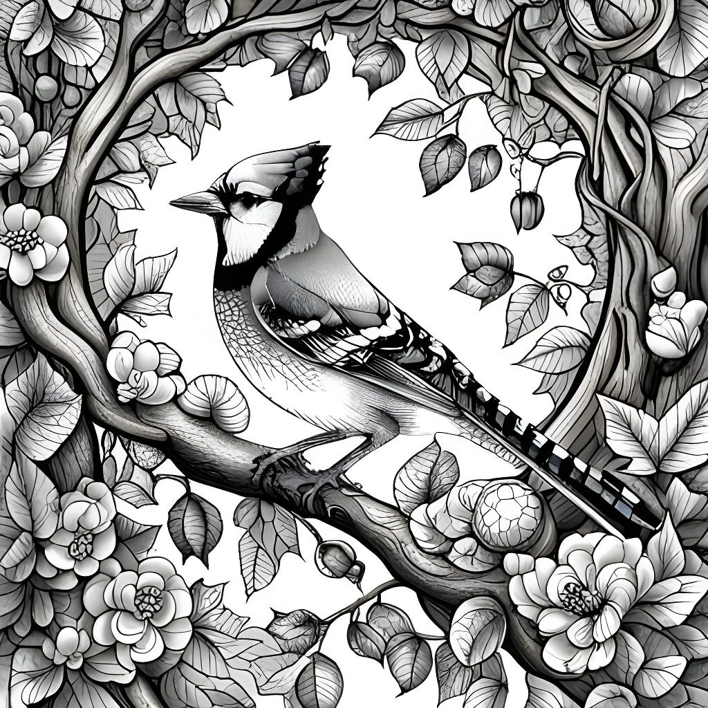 "Blue Jay in May" Coloring Book Page