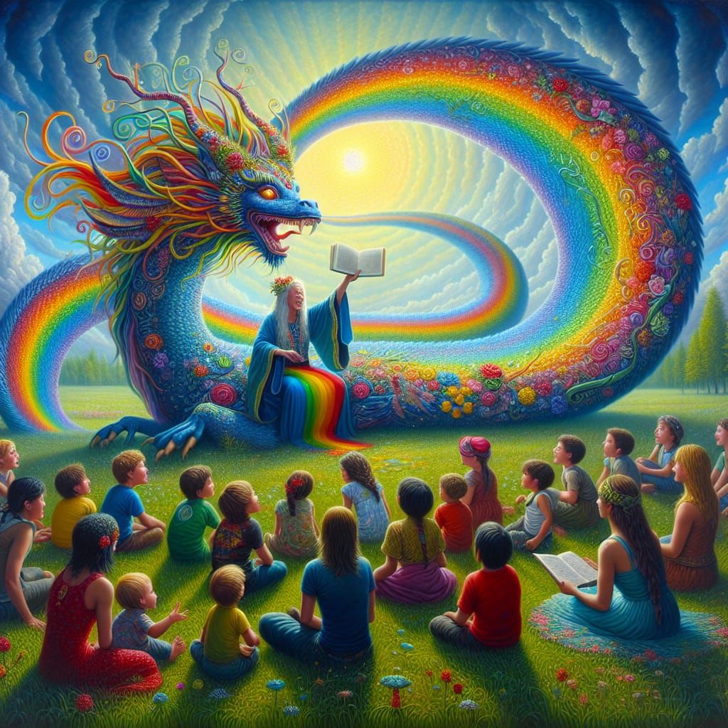 Rainbow Dragon Storytelling: A Pre-1912 Oil Painting