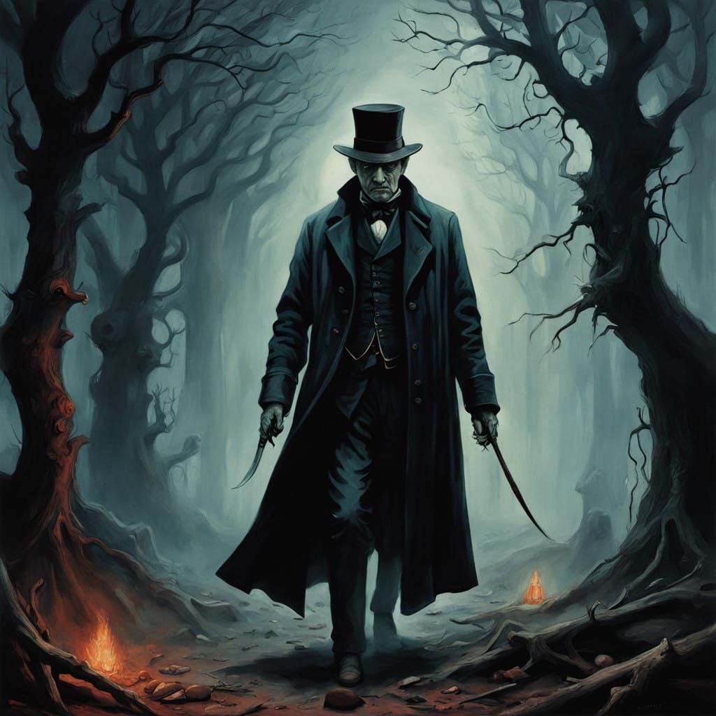 Eerie Victorian Figure Stands in Shadows of Foggy Whitechape...