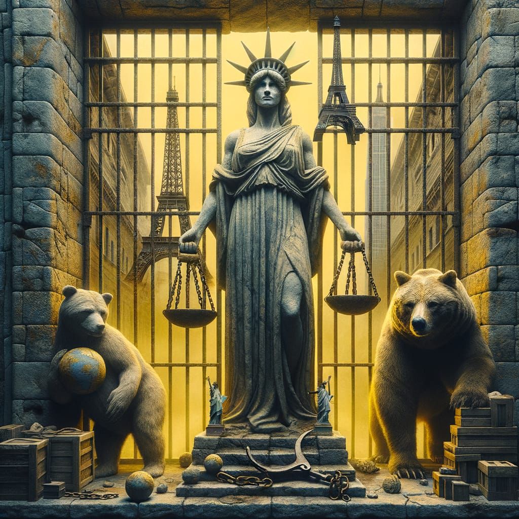 Surrealist Justice: Statue, Dog, and Dove