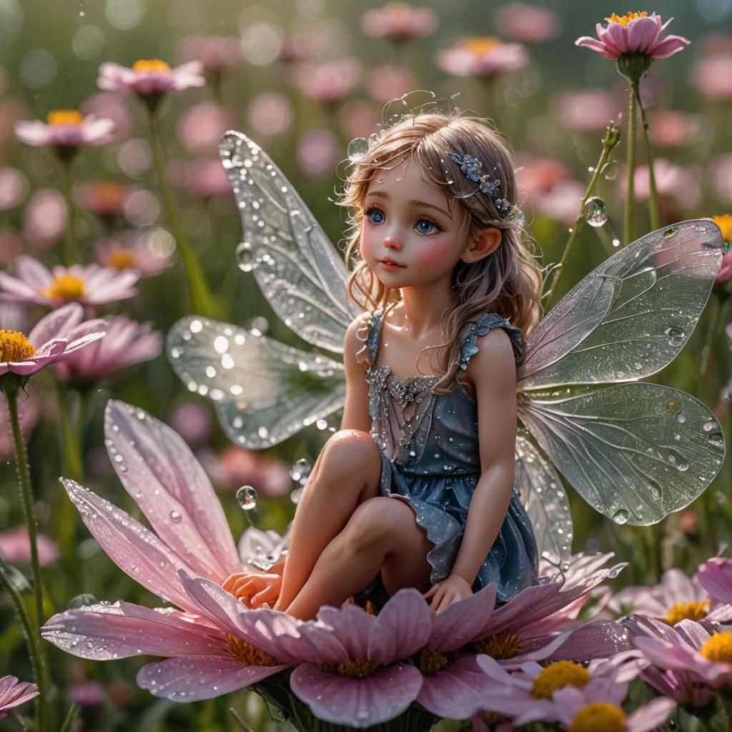 Dewdrop Fairy on Flower, Macro 8k Photo