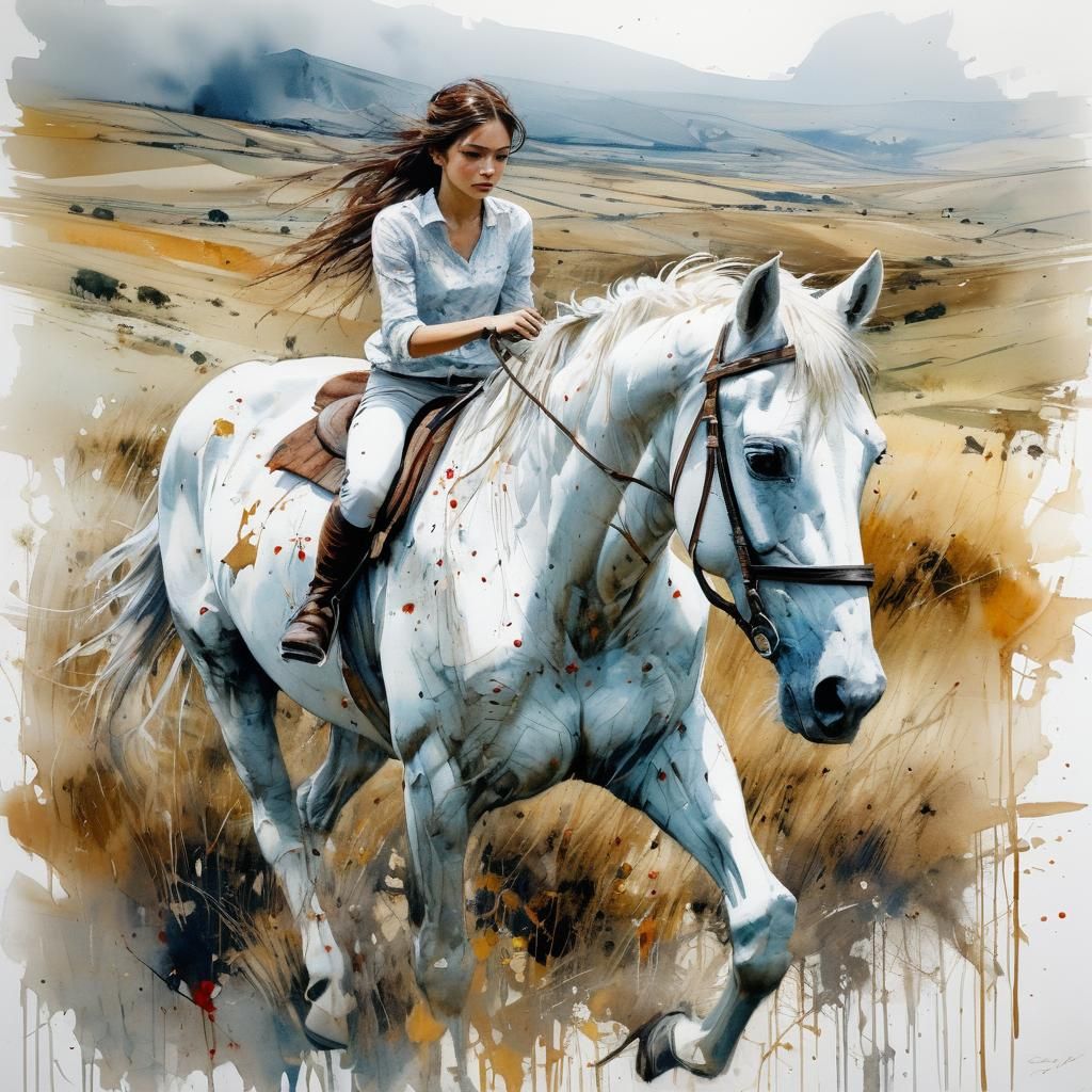 Stylized Watercolor White Horse in Fantasy Art Style