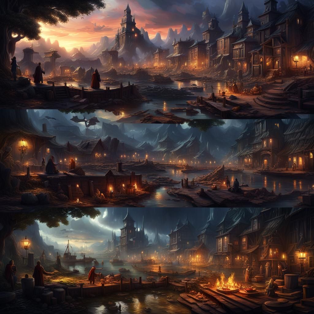 Fantastical Crowd Scene in Detailed Matte Painting