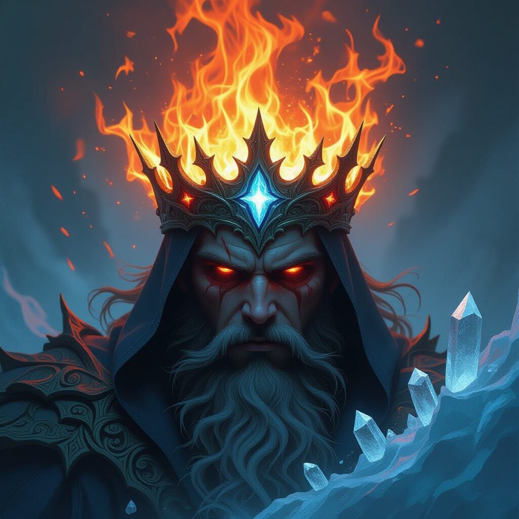 Elemental Crown on Monarch's Head: Epic Fantasy Art