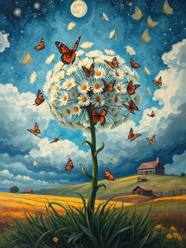 Mystical Dandelion Tree in a Starry Whimsy