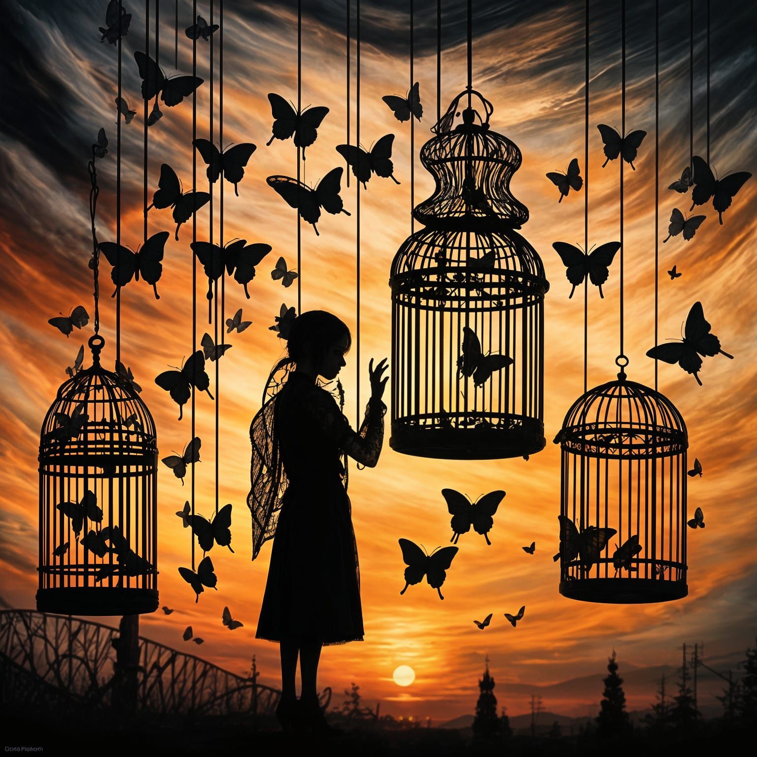Eldritch Surrealism: Birdcage Marionette with Butterflies