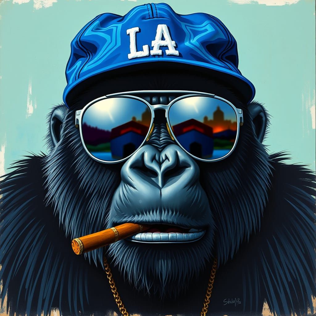 Gorilla with Cigar in Basquiat-Inspired Style
