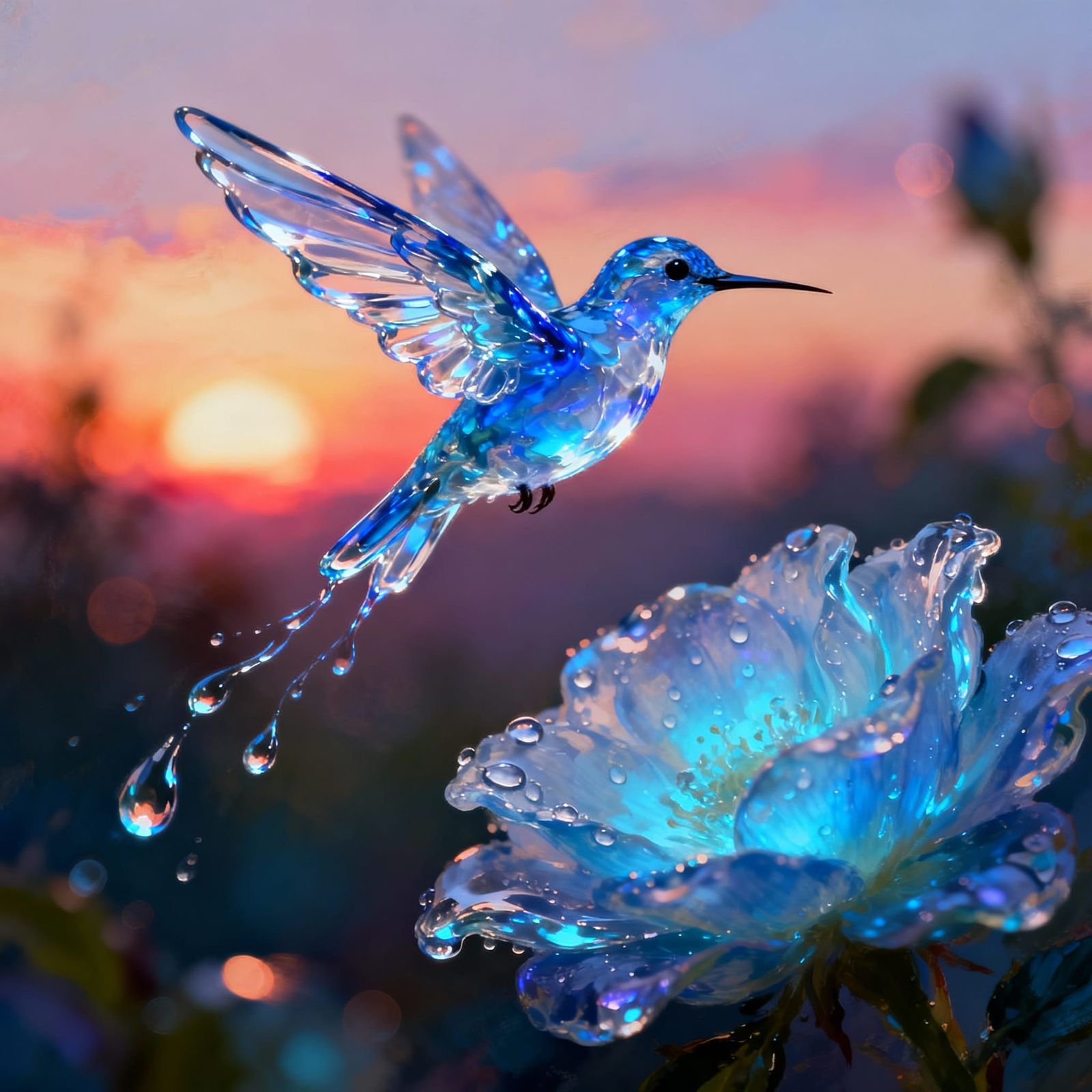 Delicate Liquid Hummingbird at Sunset
