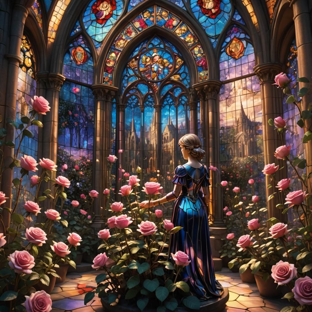 Glass Figurines Create Rose Garden Cathedral