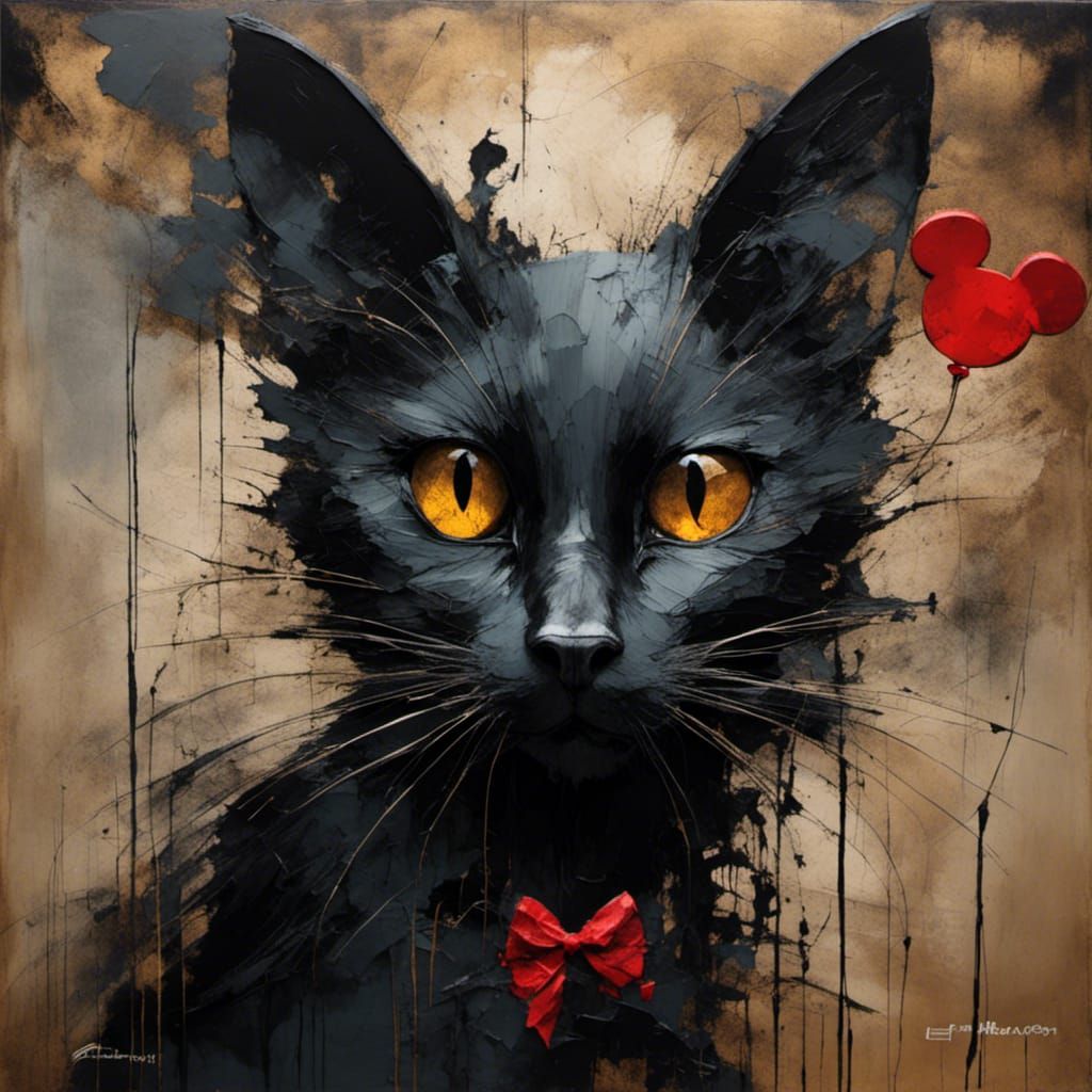 Whimsical Black Cat with Mickey Mouse Ears