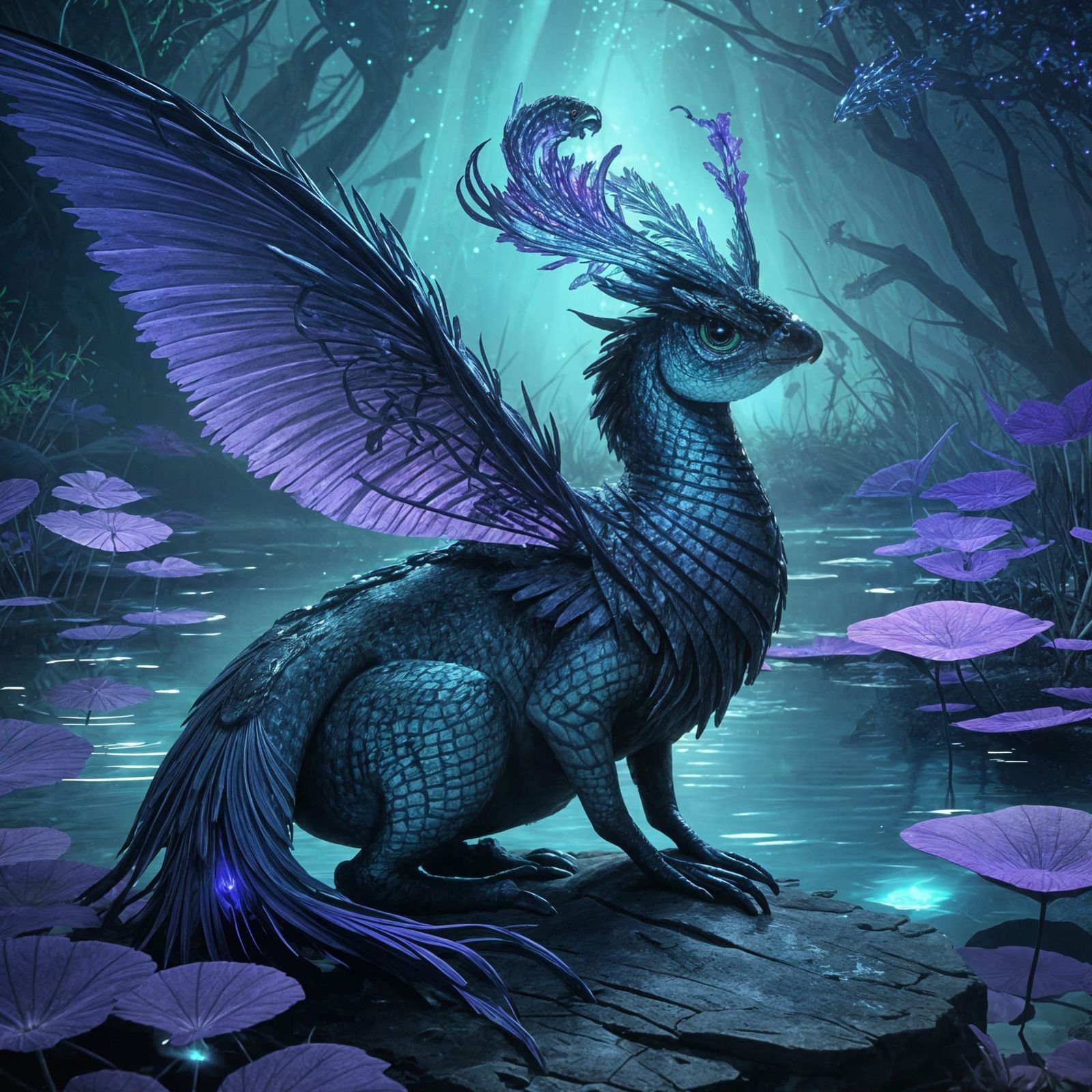 Fantasy Snake Lizard with Bioluminescent Forest