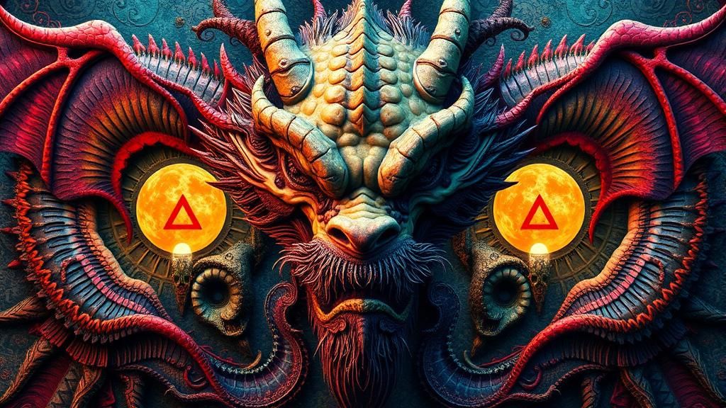 Surreal Symmetrical Dragon Portrait in Alien Japanese Art