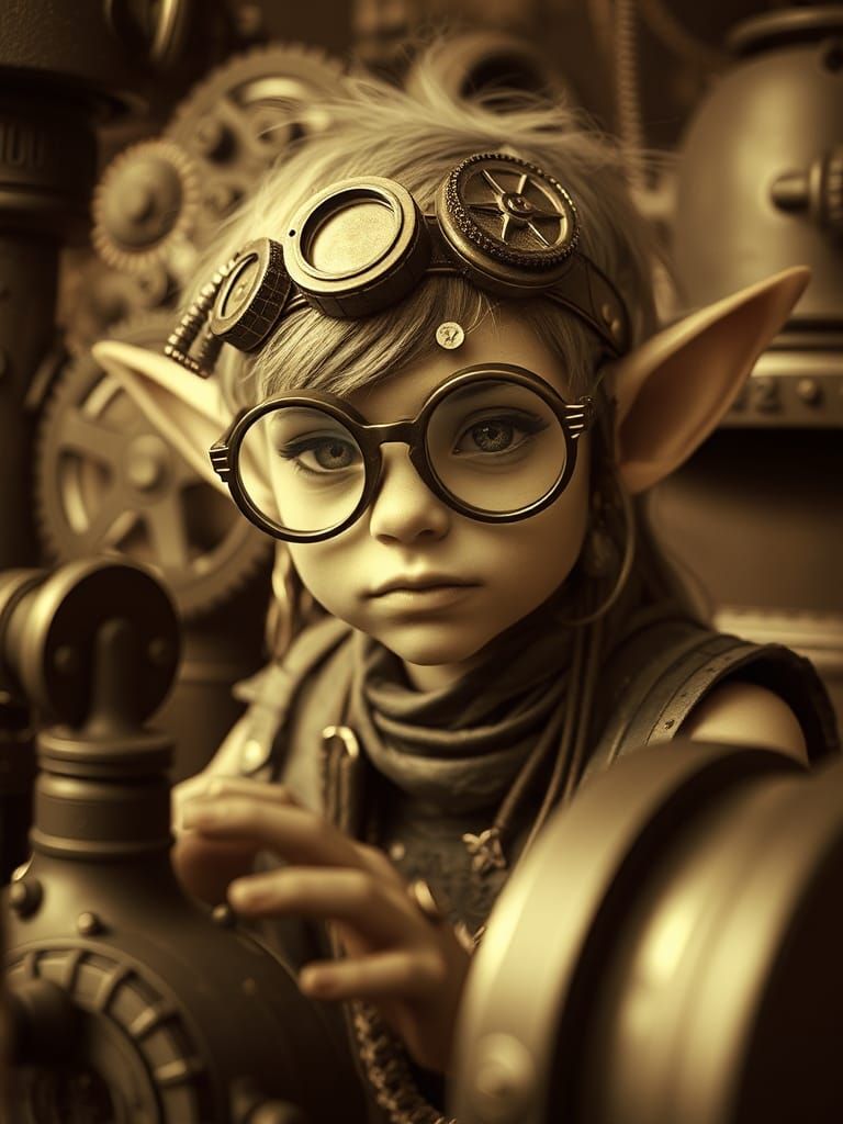 Steampunk Elf Portrait with Gears