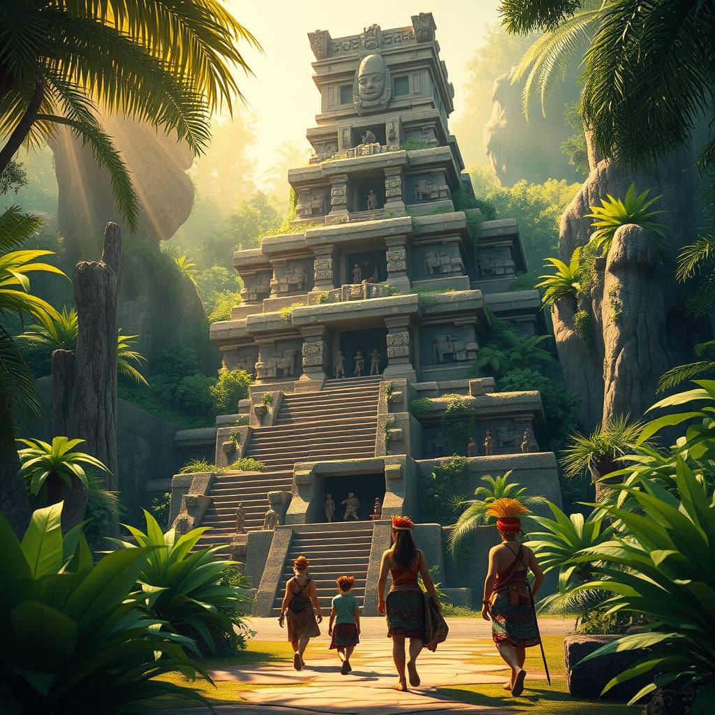 Ancient Mesoamerican Temple Rises from the Jungle in Vibrant...