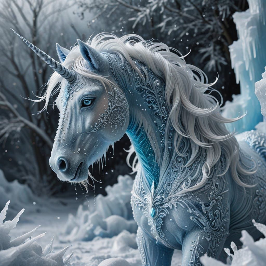 Ethereal Ice Unicorn in Frosty Splendor