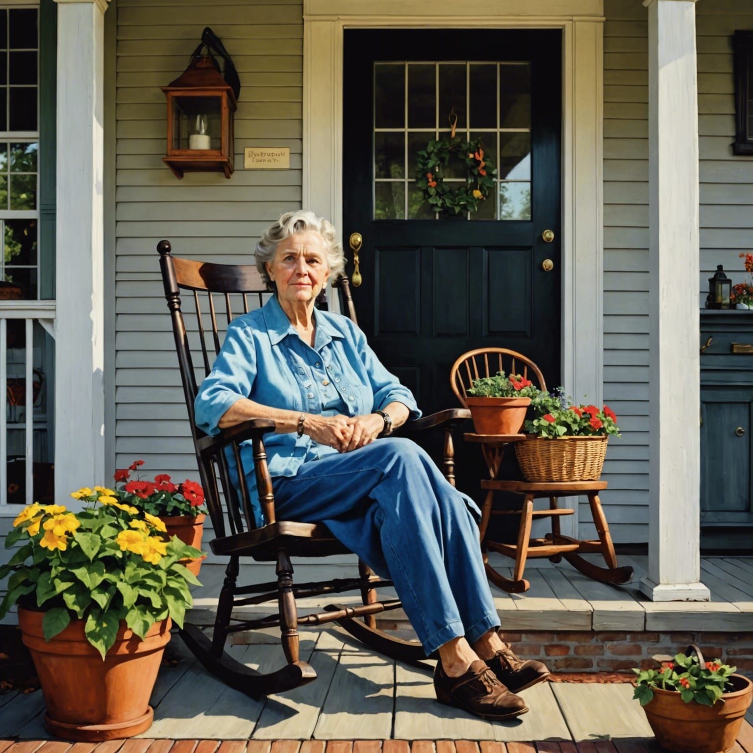 Charming Lady on Porch in Rockwell Style