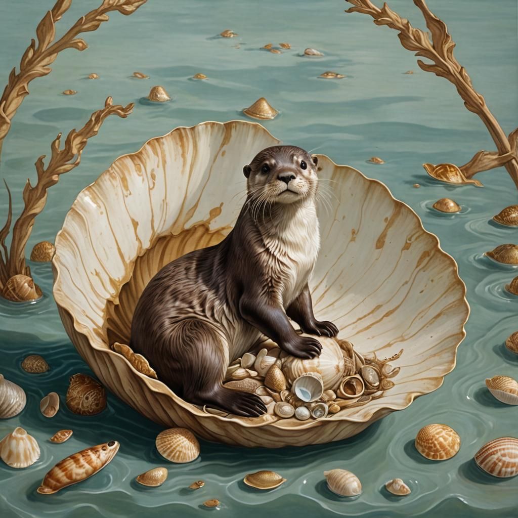 Otter's Birth: A Renaissance-Inspired Digital Art