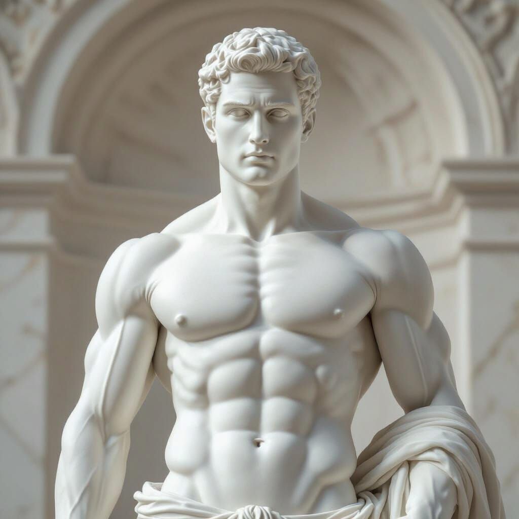Muscular Marble God Statue in Epic Digital Matte Painting St...