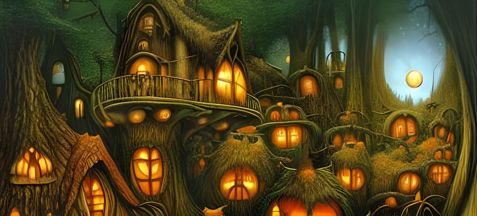 Magical Treehouse in Enchanted Forest, Fantasy Art