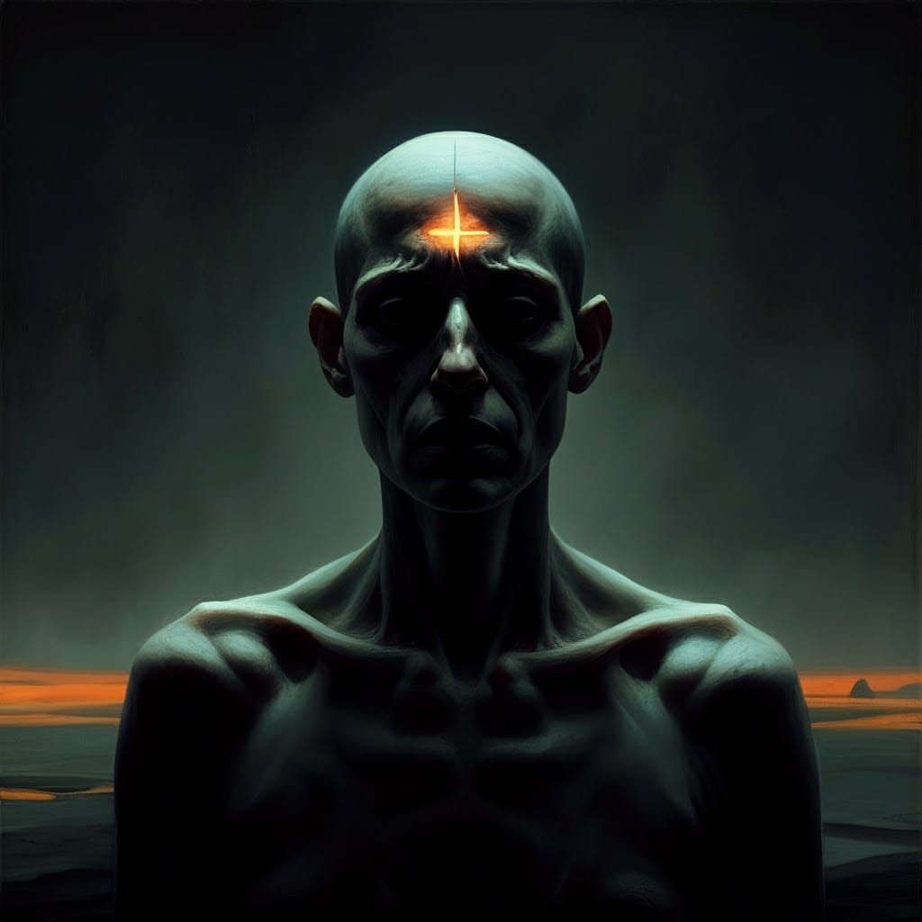 Ominous Figure with Mark of Cain in Dark Surrealism