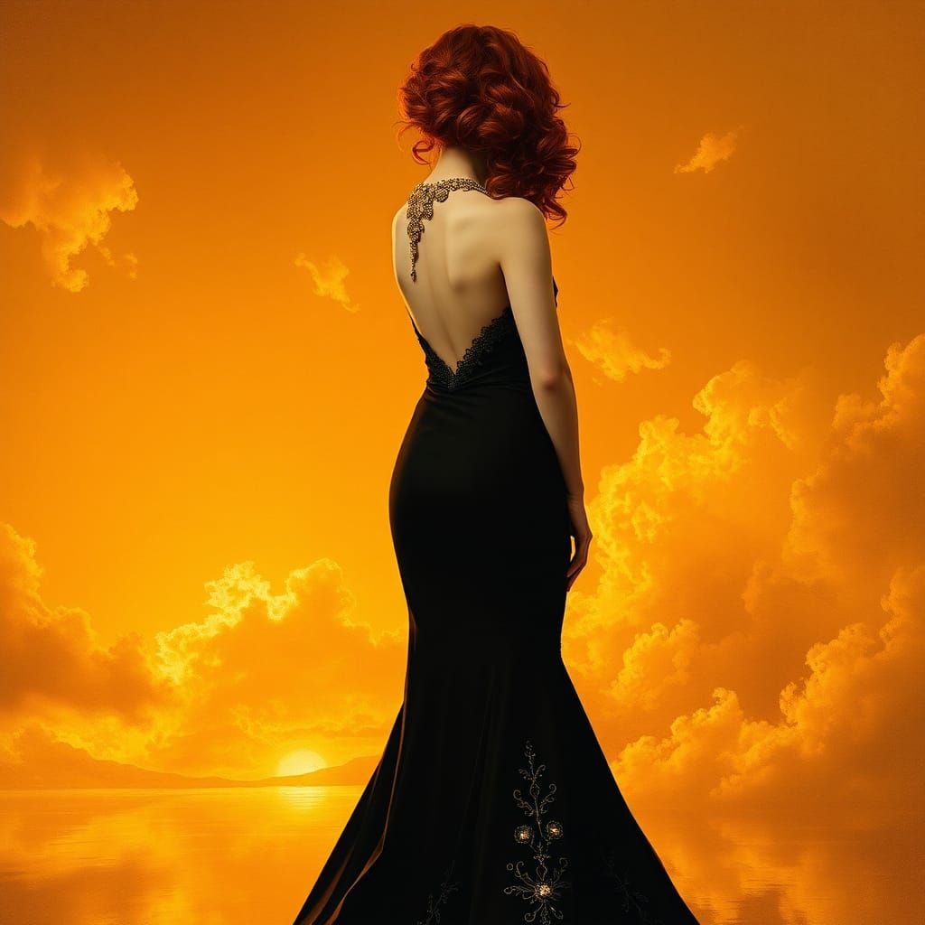 Elegant Woman in Gown, Art Nouveau Style