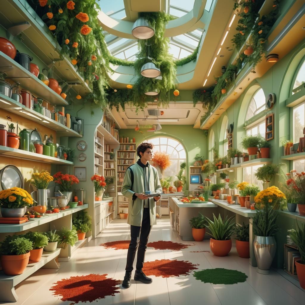 Futuristic Home Interior with Spectacular Kitchen in Vivid D...