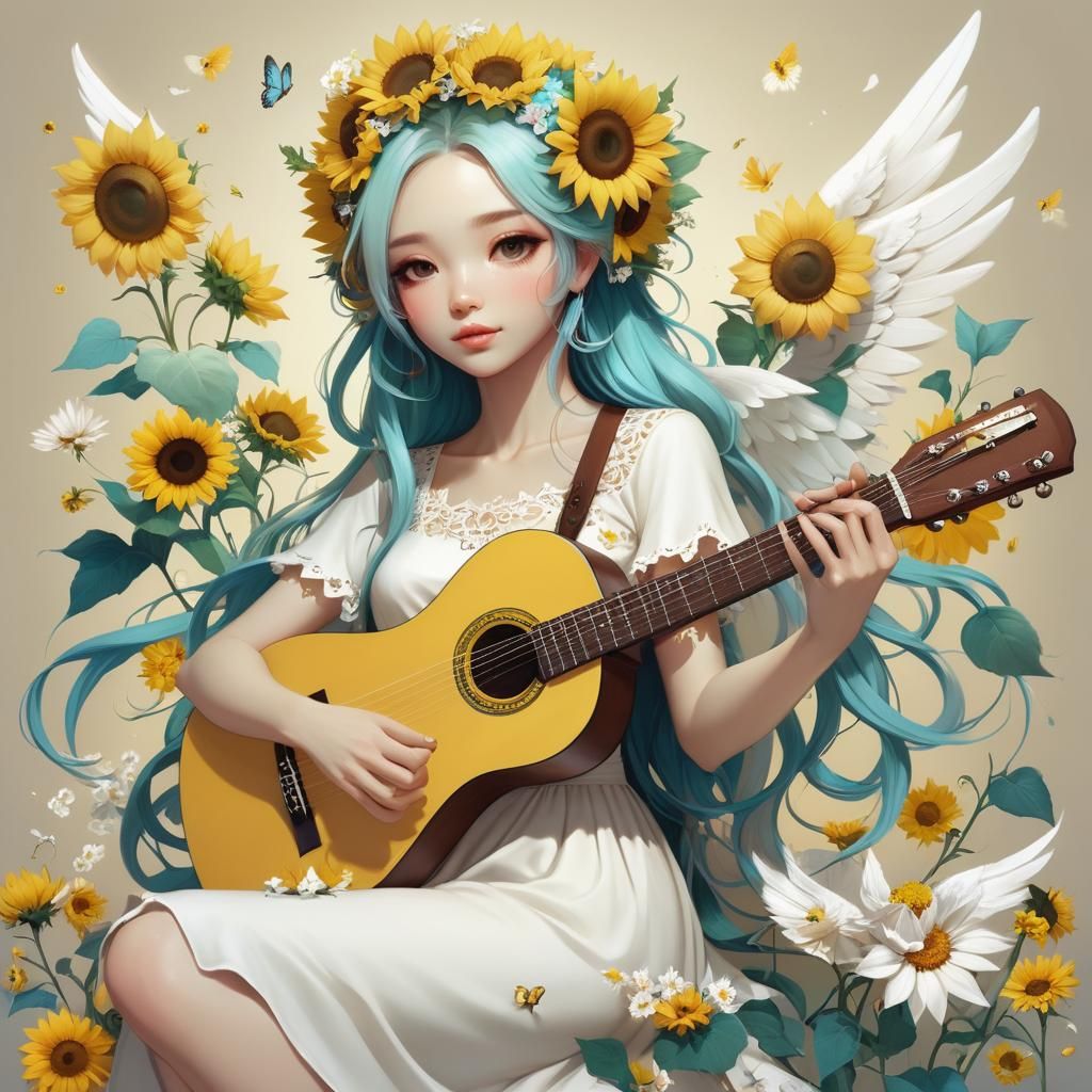 Anime Angel with Guitar, Dream Art Style
