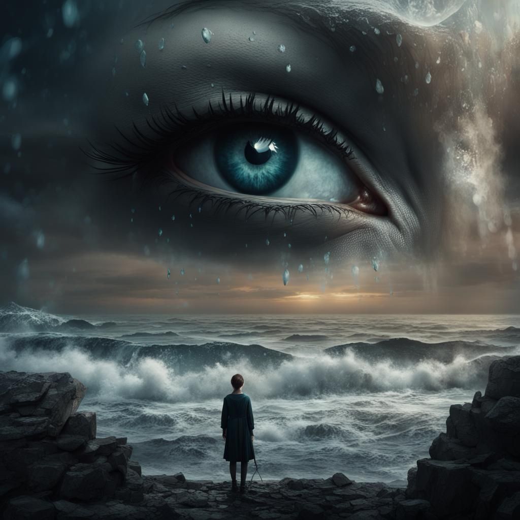 Ocean Eyes Crying in a Digital Painting