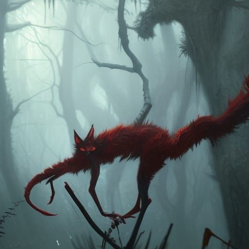 Furry Scarlet Leshen in Dark Fantasy Style