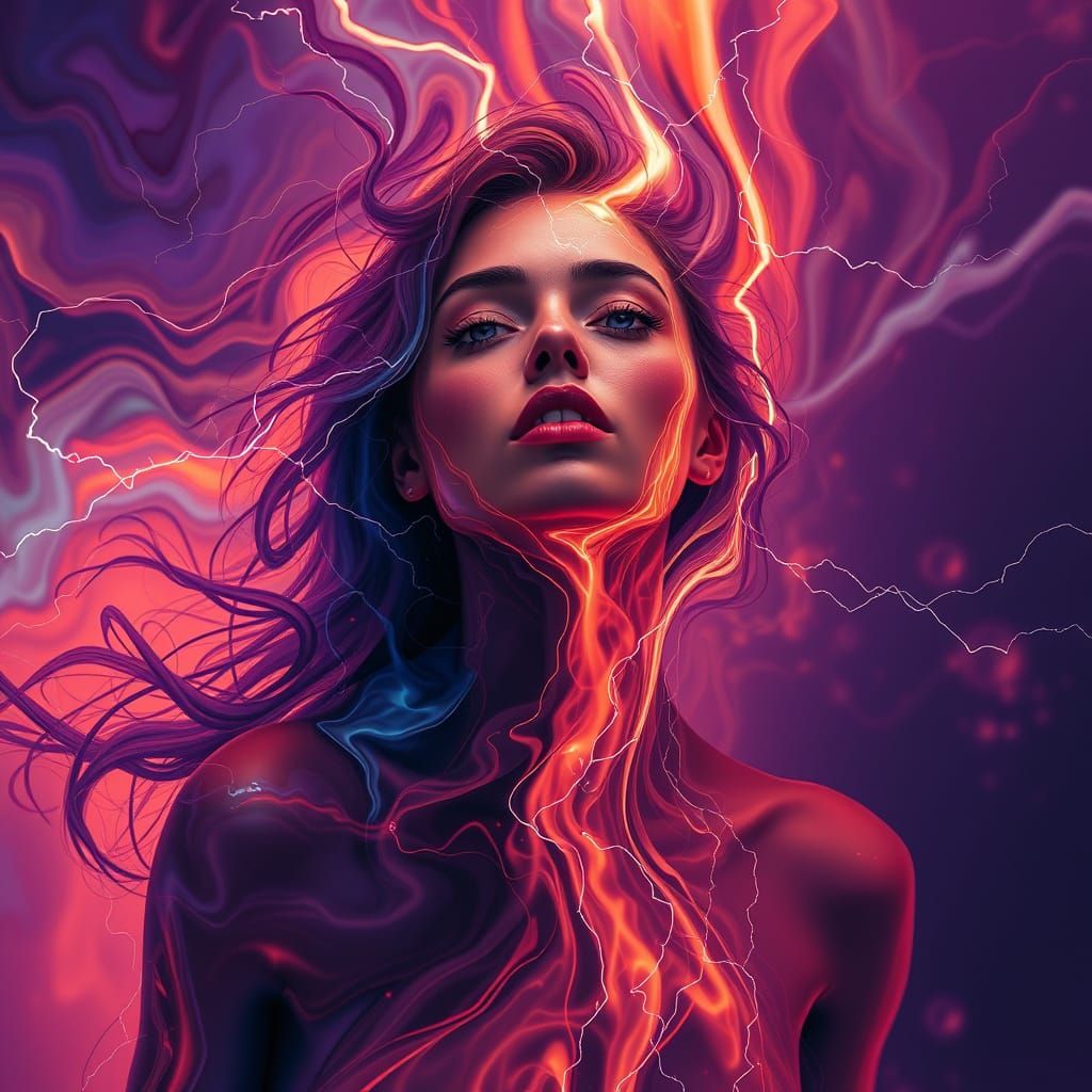 Surreal Liquid Art Depicts Woman in Electrifying Aura