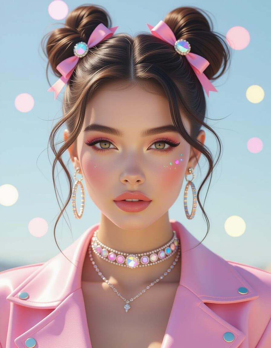 Digital Influencer in Pink Holographic Fashion