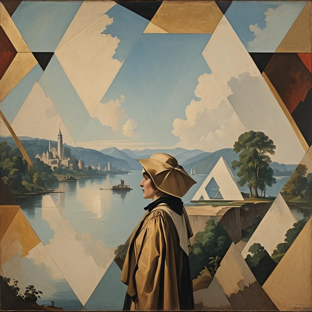 Geometric Abstract Lady in Hudson River Style