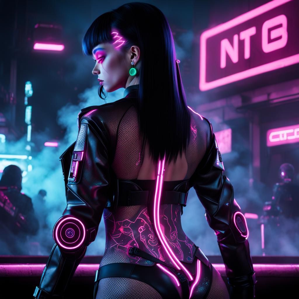 Cyberpunk Club Strip Tease with Neon Lights
