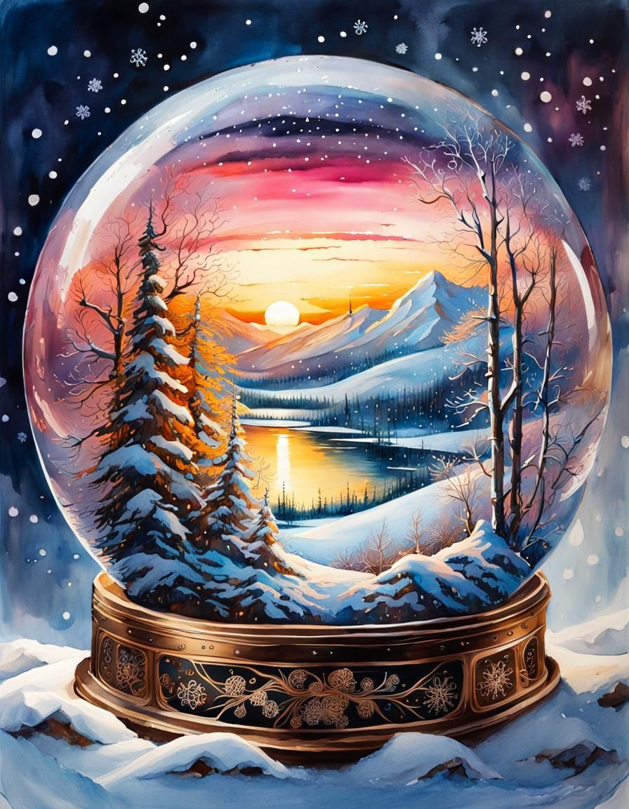 Hyperrealistic Winter Landscape Snow Globe Art