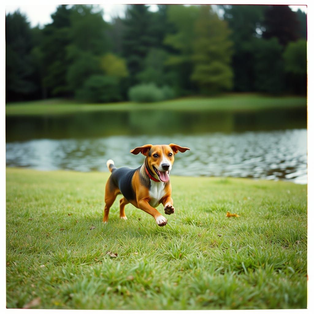 Dashing Dachshund-Beagle Mix Runs Through Lush Greenery