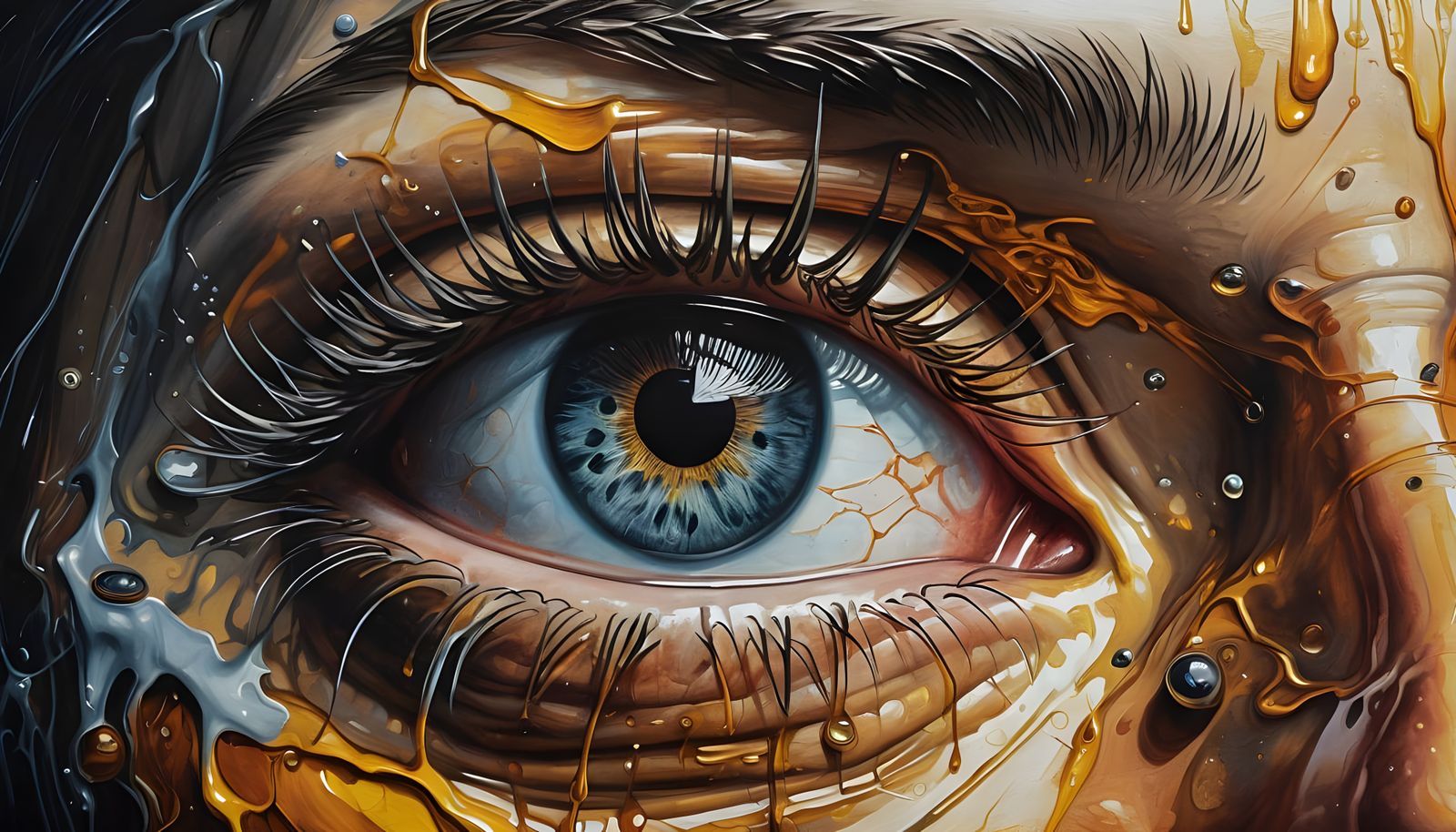 Metallic Chrome Dissection on Canvas, Surreal Art