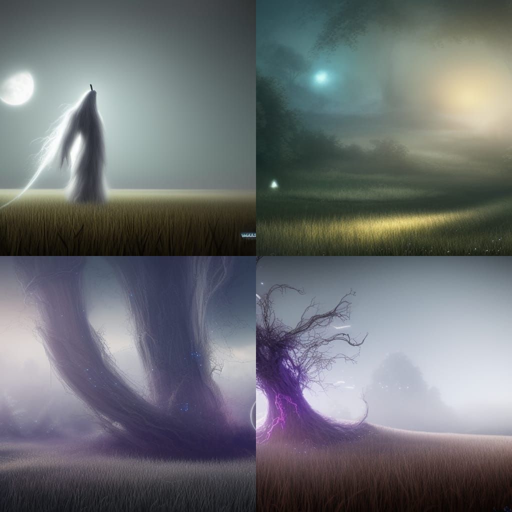 Ethereal Ghost in Field: Detailed Matte Painting