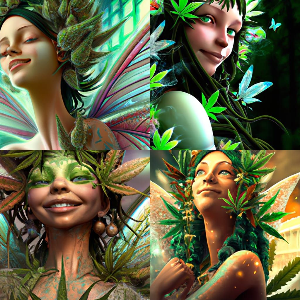 3D Fairy with Cannabis Wings, Hyperdetailed Portrait