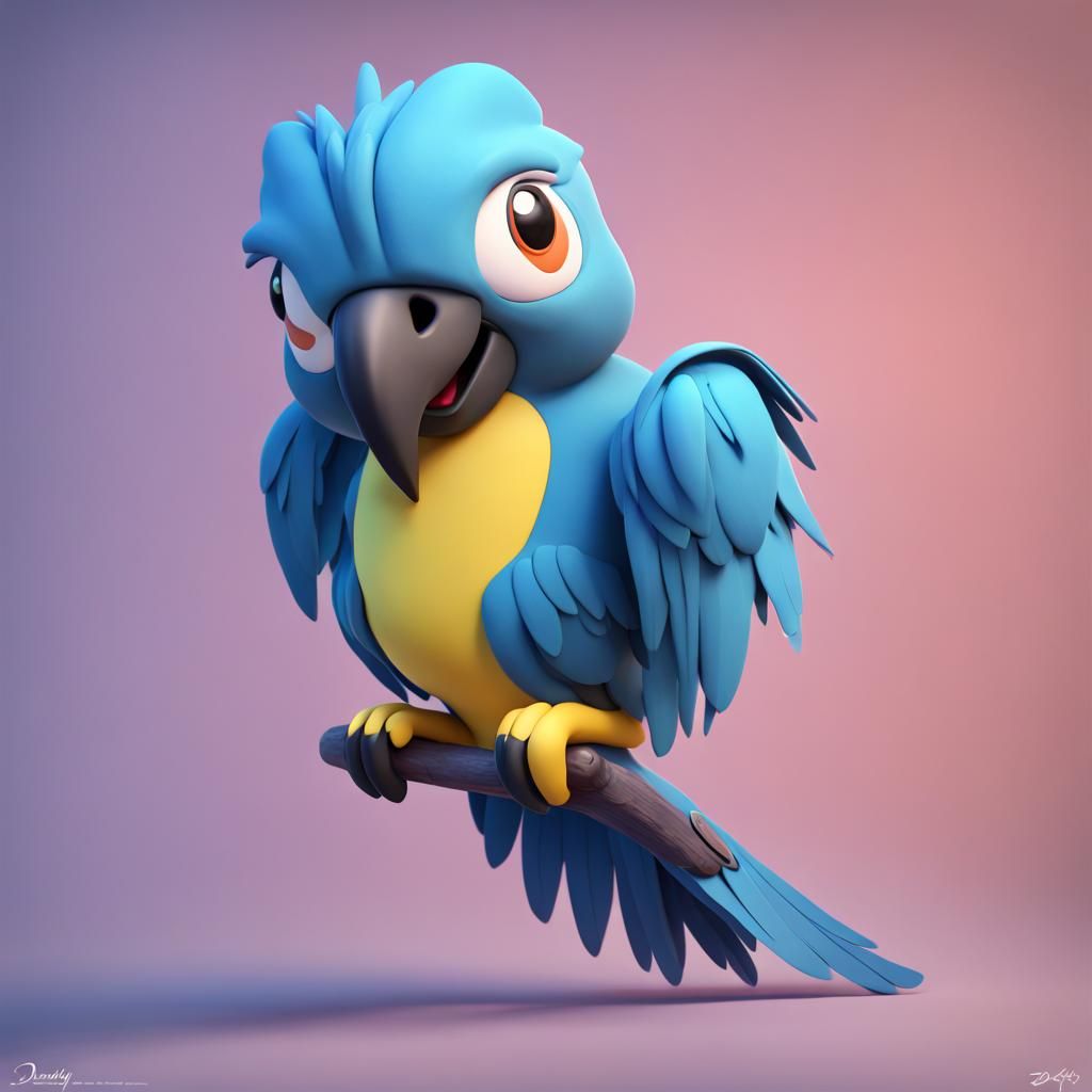 Blue Macaw Pokemon in Pixar Style 3D Art