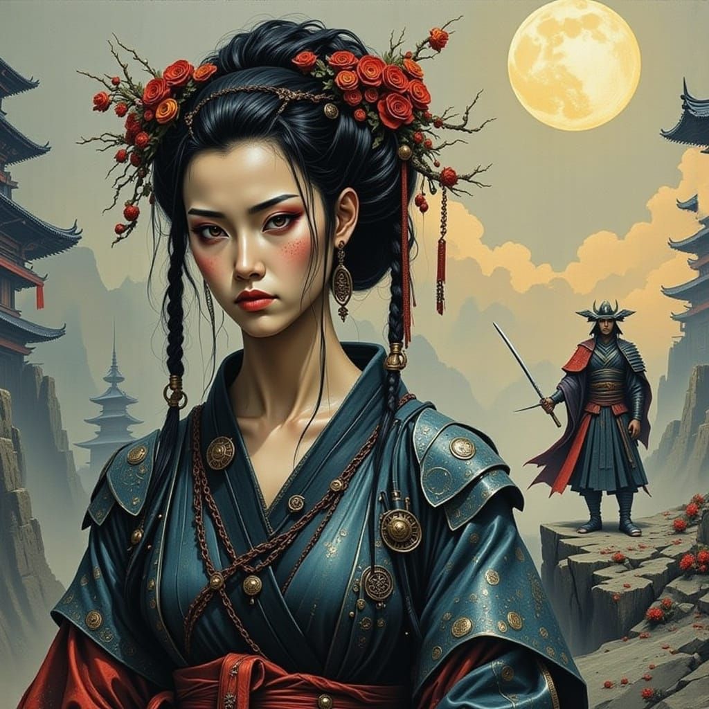 Sci-Fi Geisha and Samurai Warriors in Epic Battle