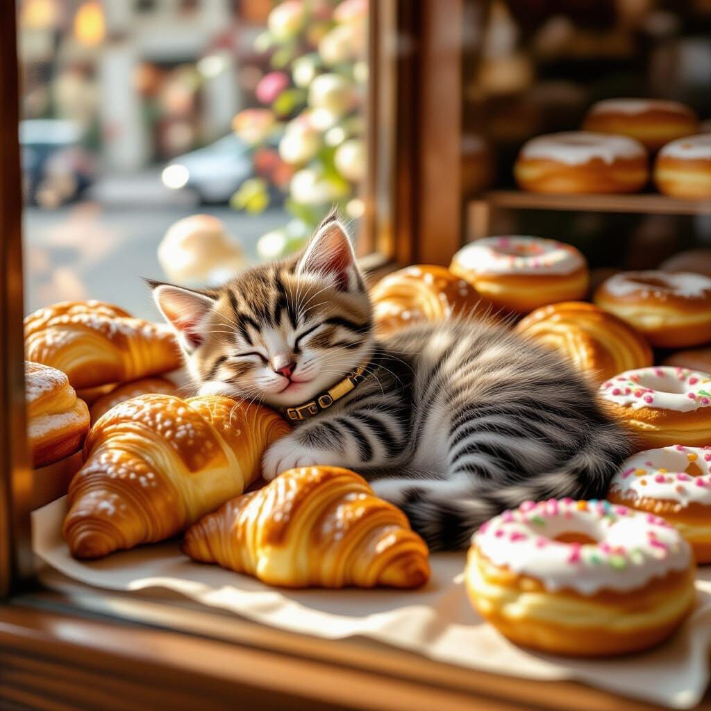 Kitten Napping in Bakery Window Display