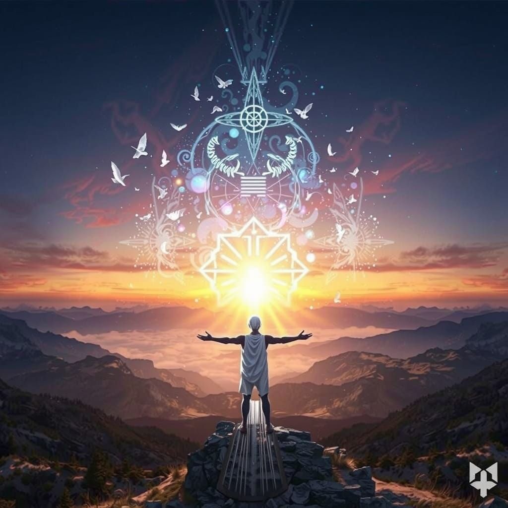 Mountain Peak Sunrise in Digital Painting Style